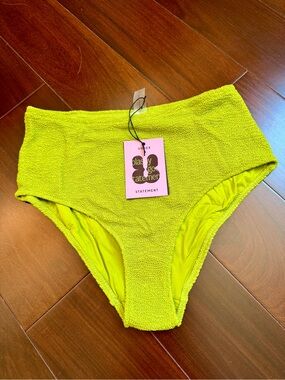 Understatement High-Waisted Lime Green Textured Bikini Bottom M